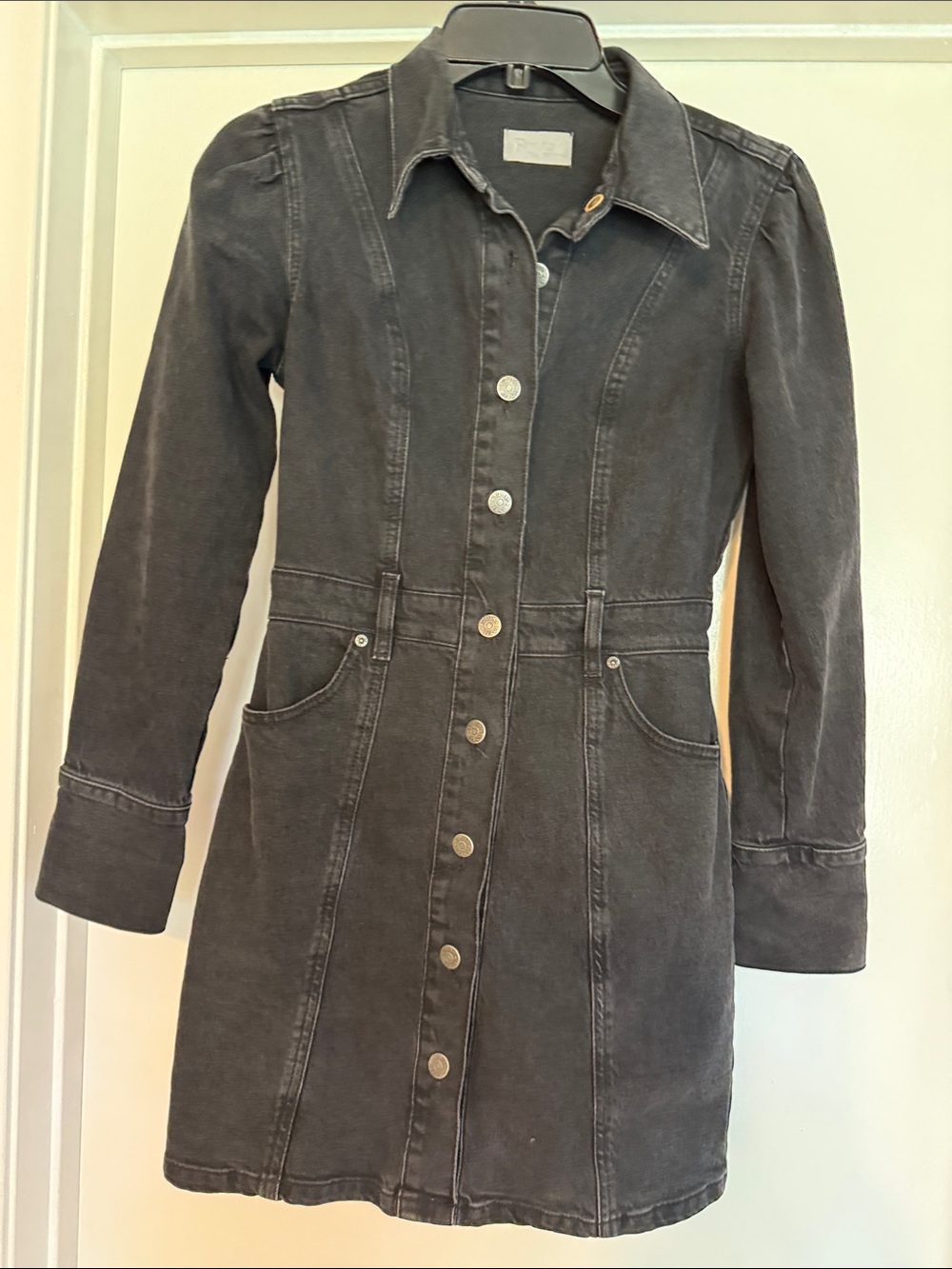 Boyish Black Button-Front Denim Jacket Dress